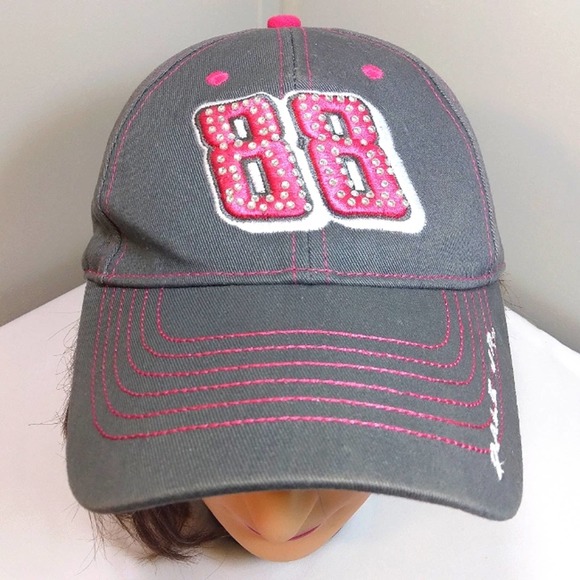 NWOT Chase Authentics Women's Grey and Hot Pink 88 Dale Jr. Rhinestone Cap - Picture 3 of 10